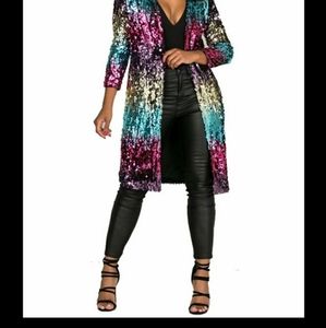 Shein Long Rainbow Sequin Cardigan